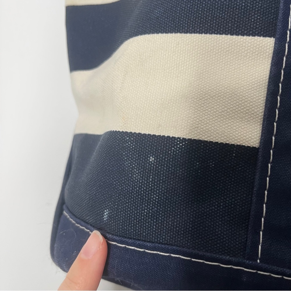 L.L. Bean Boat and Tote Striped Canvas Bag Navy & Cream Zip Top Large - Picture 10 of 14